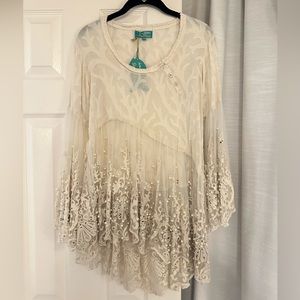 NWT Antica Sartoria by Giacomo cinque LACE PEARL ITALY Cotton top